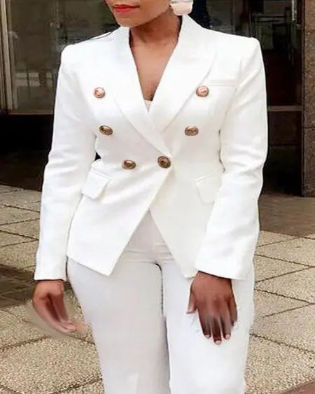 Plus Size Plaid Blazer & Pants with Shawl Collar