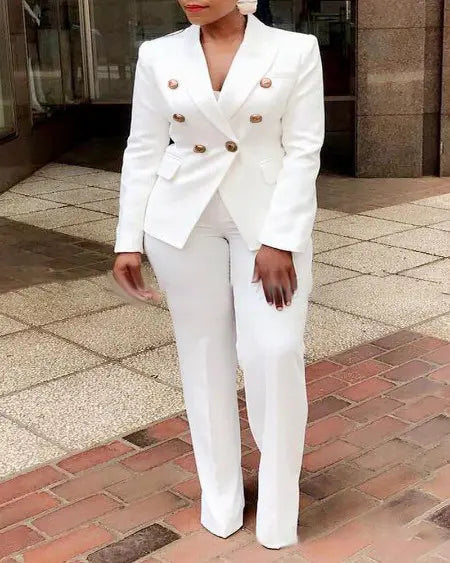 Plus Size Plaid Blazer & Pants with Shawl Collar