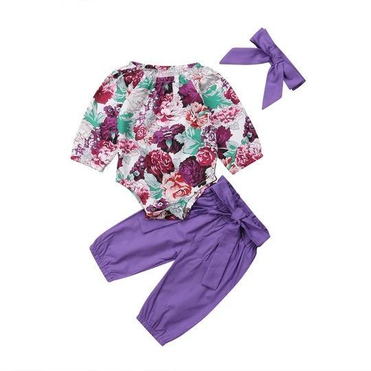 Conjunto de ropa para bebés y niñas, mameluco, pantalones florales, polainas