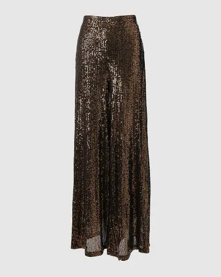 High Waist Pants with Sequins & Wide Leg Flare