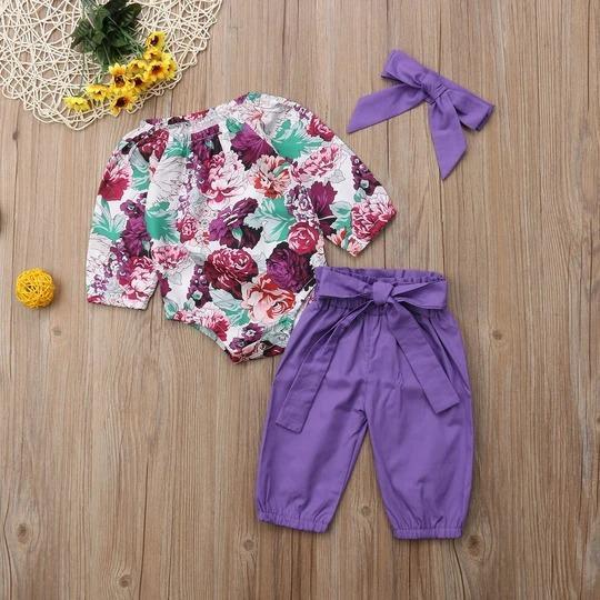 Conjunto de ropa para bebés y niñas, mameluco, pantalones florales, polainas