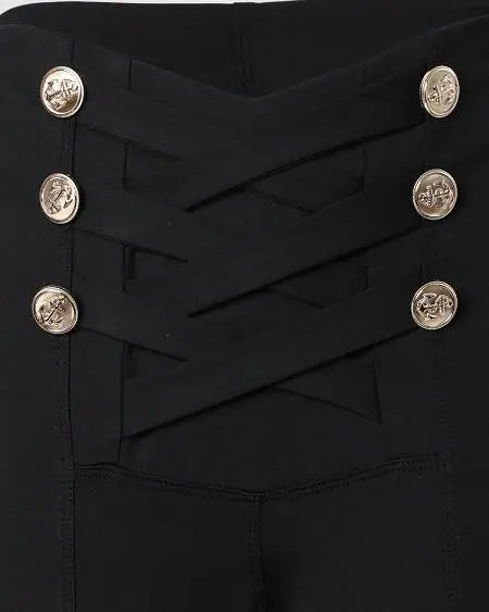 Pantalones de cintura alta con botones y diseño de levantamiento de glúteos 