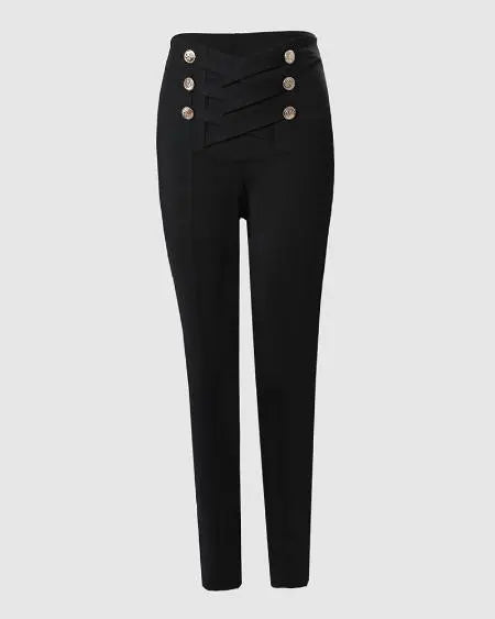 High-Waisted Pants with Buttons and Butt Lift Design