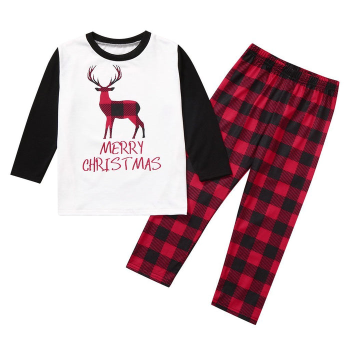 Geruite pyjamaset met kersthertenprint voor het hele gezin