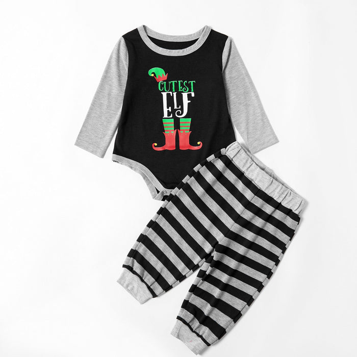Family Matching 'CUTEST Elf' Striped Christmas Pajamas Set