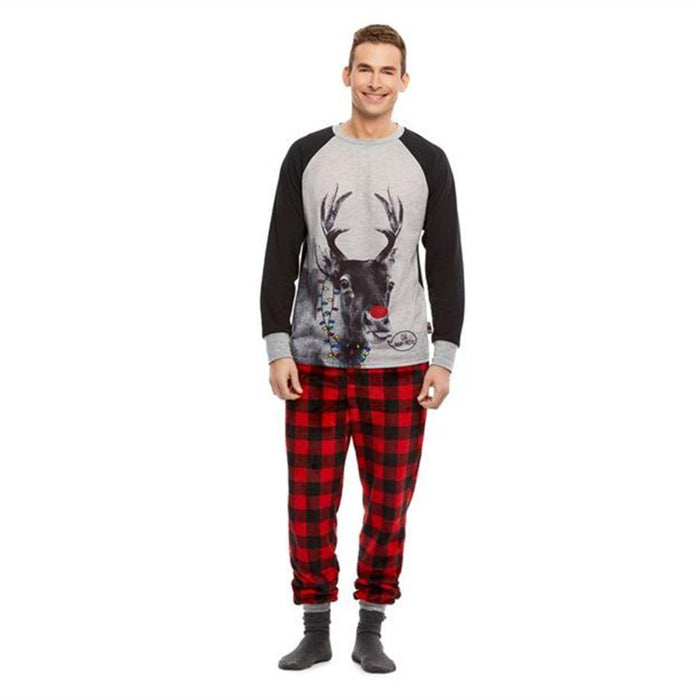 Family Matching Plaid Deer Print Christmas Pajamas Set