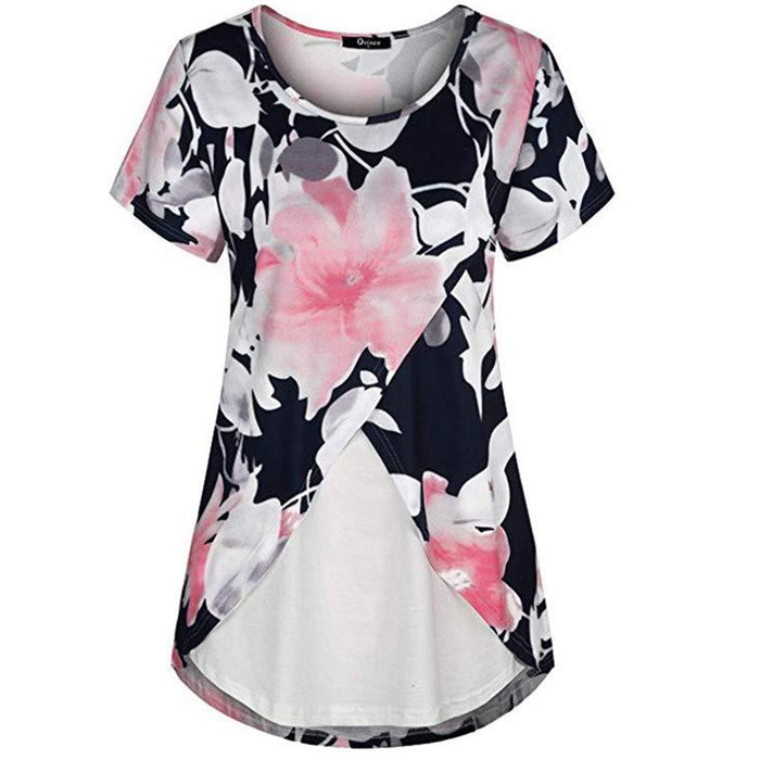 Camiseta de lactancia de manga corta con estampado floral de moda