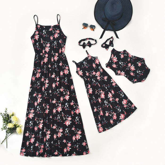 Floral Printed Matching Suspender Dresses