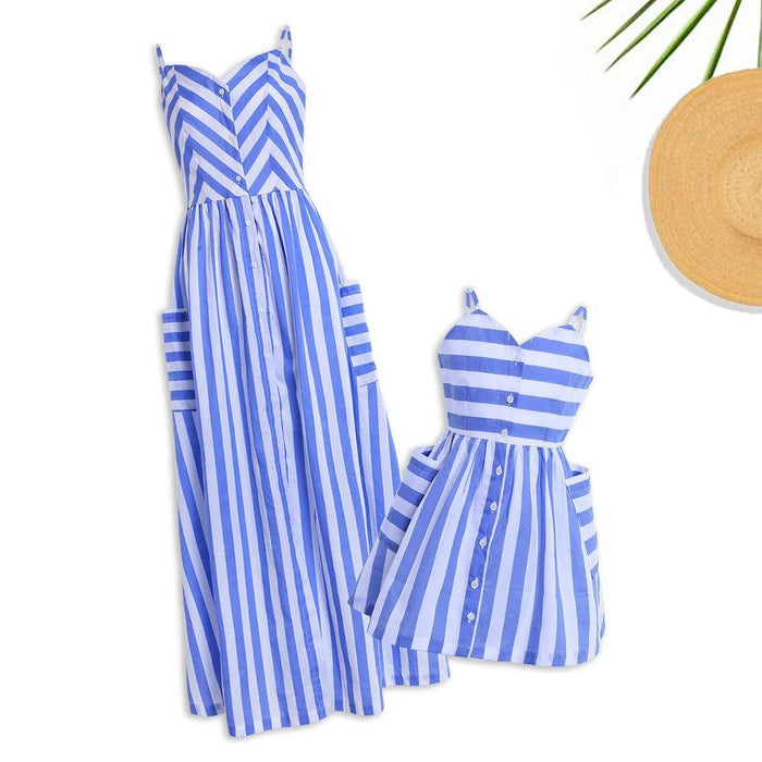 Mommy and Me Cotton  Stripe Tank Dresses Flutter-sleeve