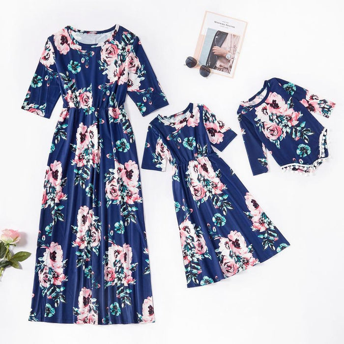 Beautiful Floral Printed Vest Matching Dresses for Mommy and Me