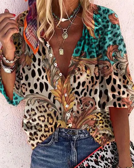 Long Sleeve Shirt with Leopard & Baroque Print