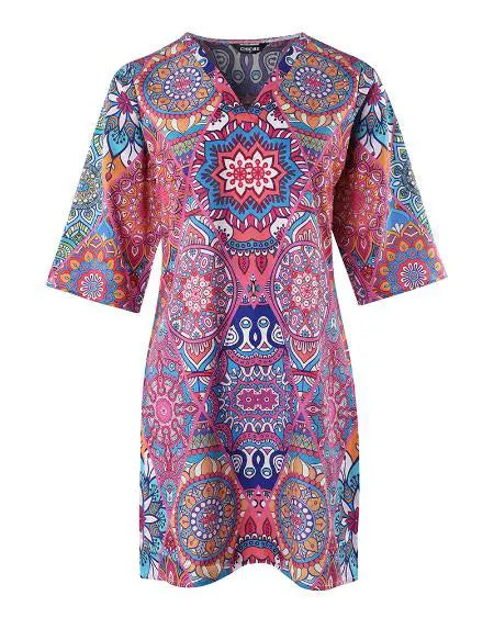 V-Neck Dress with Tribal Print