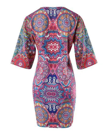 V-Neck Dress with Tribal Print