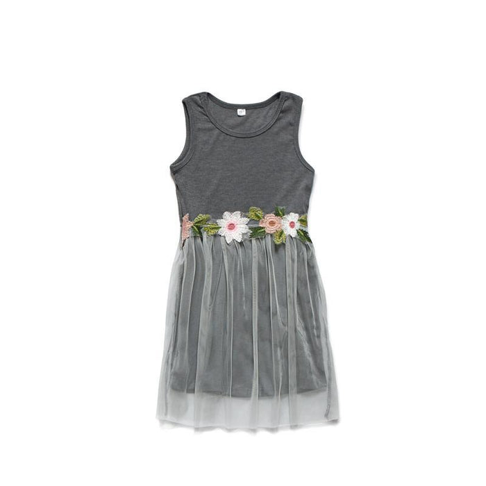 Mommy and Me Mesh Stitching Flower Decoration Tank Dresses