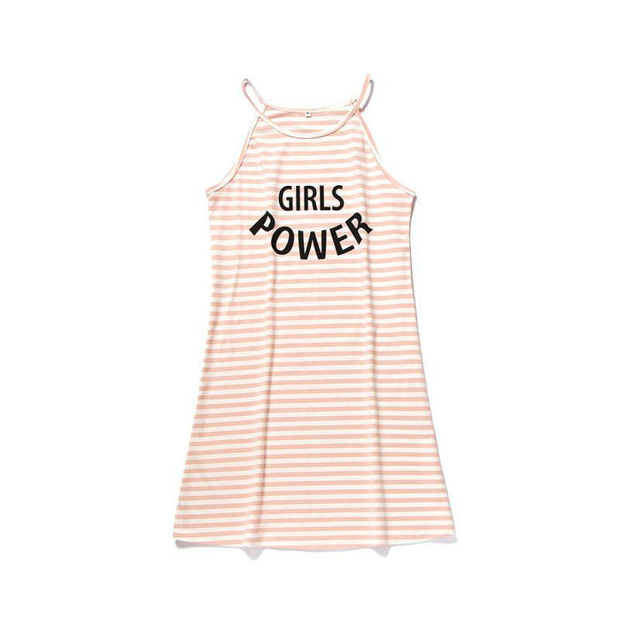 Mommy and Me Letter Print Striped Sling Dresses
