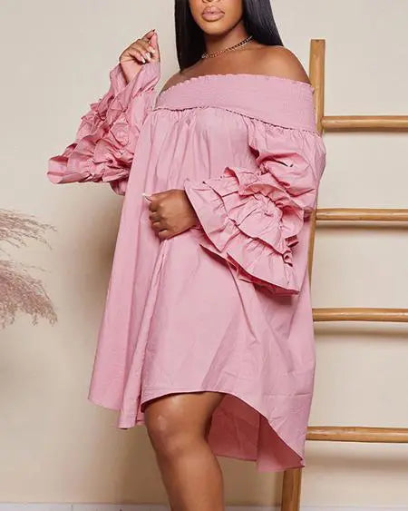 Casual Off Shoulder Dress with Bell Sleeves