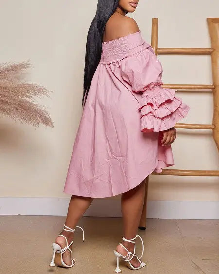 Casual off-shoulder jurk met klokmouwen 