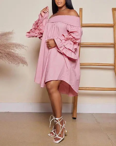 Casual off-shoulder jurk met klokmouwen 