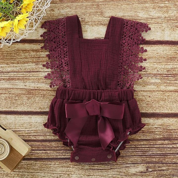 Hollowing Out Bowknot Decor Baby Romper