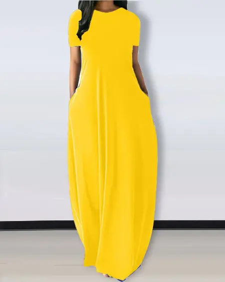 Casual jurk met korte mouwen en zakdetail 