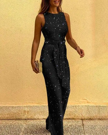 Glittery jumpsuit met wijde pijpen 