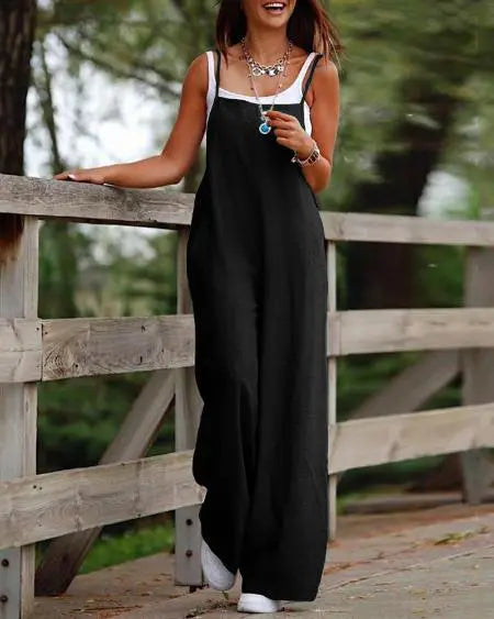 Casual Suspender Jumpsuit with Pockets
