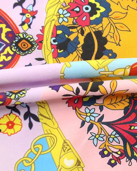 Top & Skirt Set with Scarf Print and Button Detail