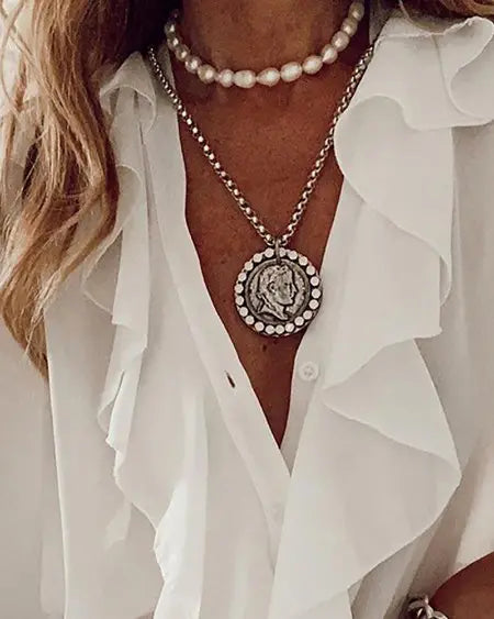 Long Sleeve Top with Buttoned Ruffles