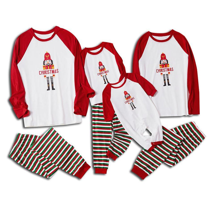 Christmas Contrast Top and Striped Pants Family Matching Pajamas Set