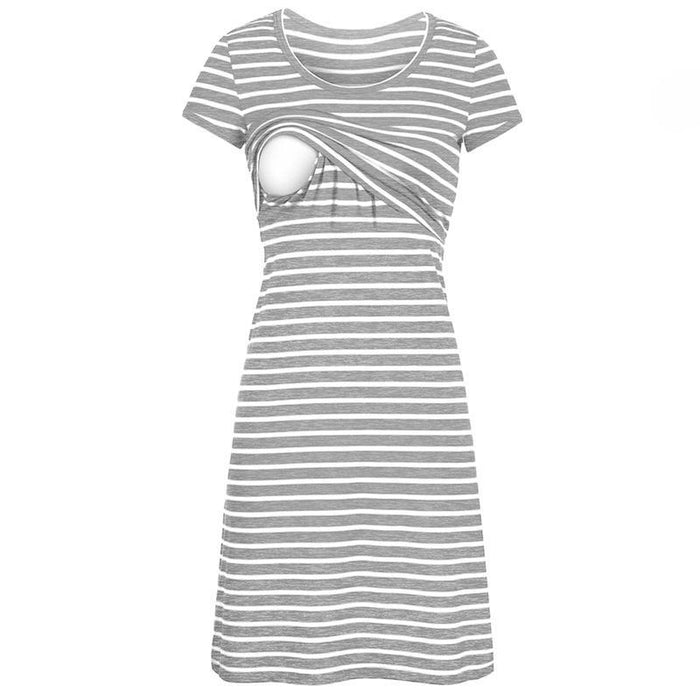 Casual Striped Short-sleeve Nursing Dress Agloryz Casual Striped Short-sleeve Nursing Dress Agloryz