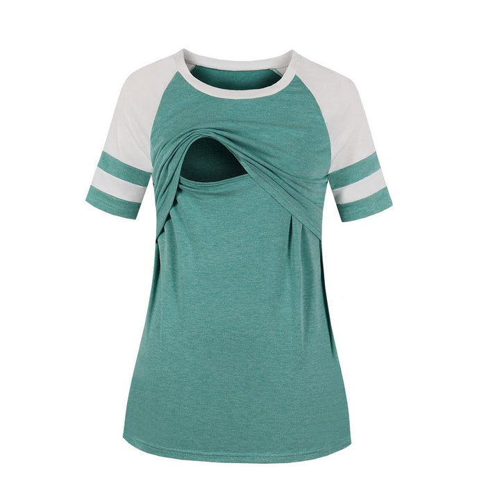 Trendy Color Block Short-sleeve Nursing Top