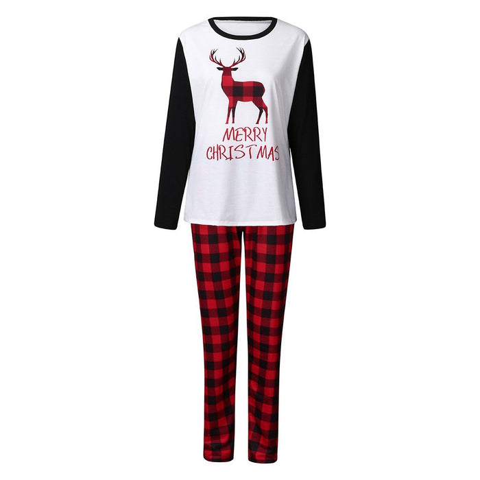 Conjunto de pijama a cuadros con estampado de ciervos navideños para la familia