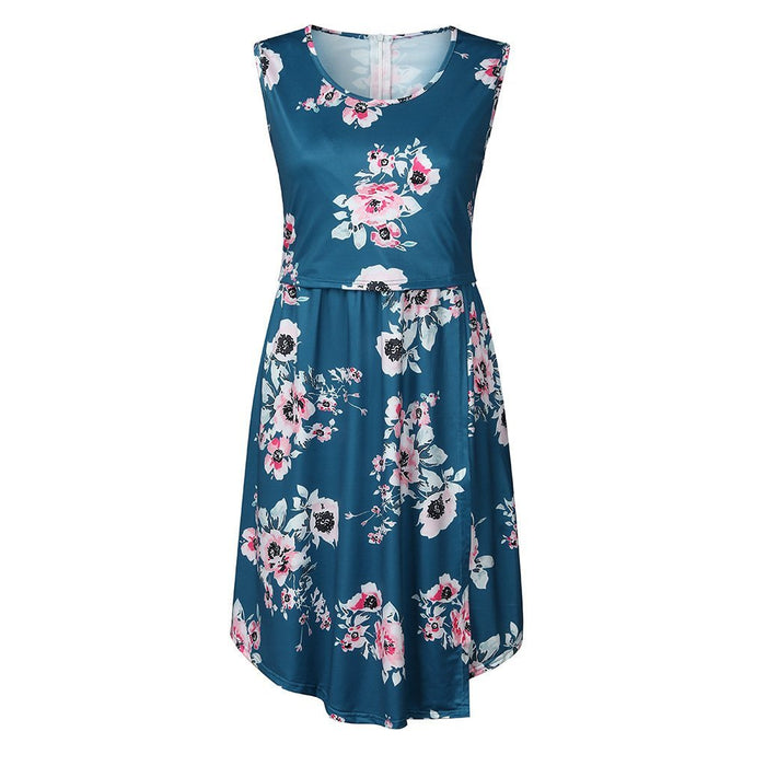 Trendy Floral Print Sleeveless Nursing Dress