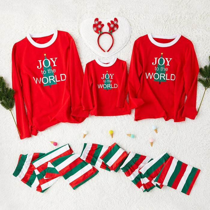 Family Matching Christmas Tree Print Striped Pajamas Set