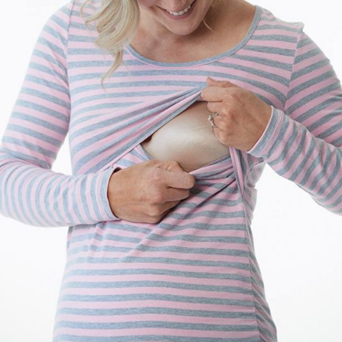 Pink Striped Maternity Long Sleeve