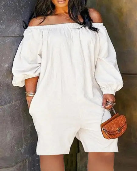 Grote maten romper met off-shoulder ontwerp en zakken 