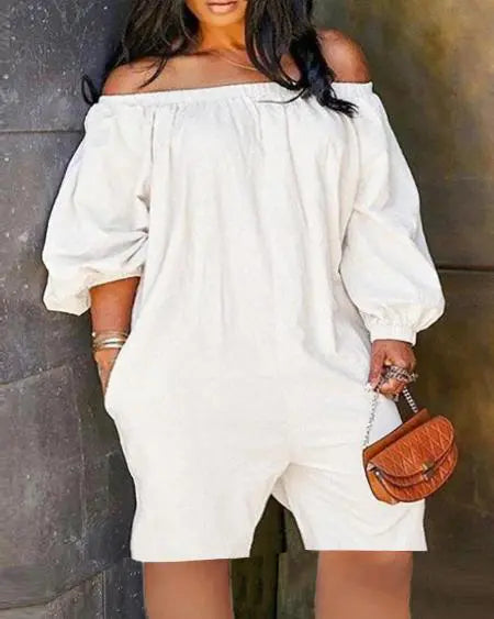 Grote maten romper met off-shoulder ontwerp en zakken 