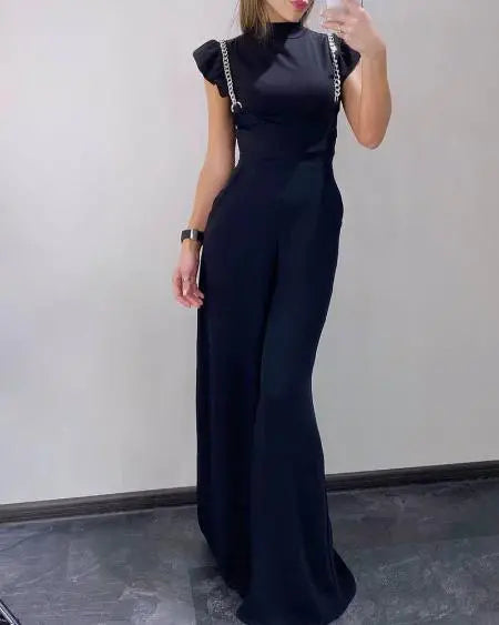 Wide Leg Suspender Pants with Chain Strap