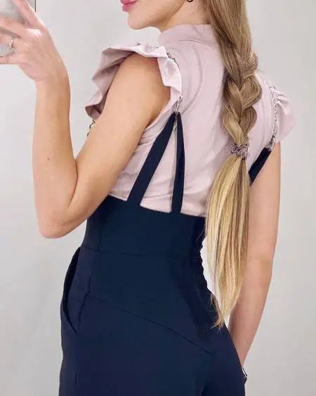 Wide Leg Suspender Pants with Chain Strap