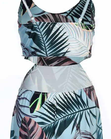 Cami maxi-jurk met uitsnijding, tropische print en ruches aan de zoom 