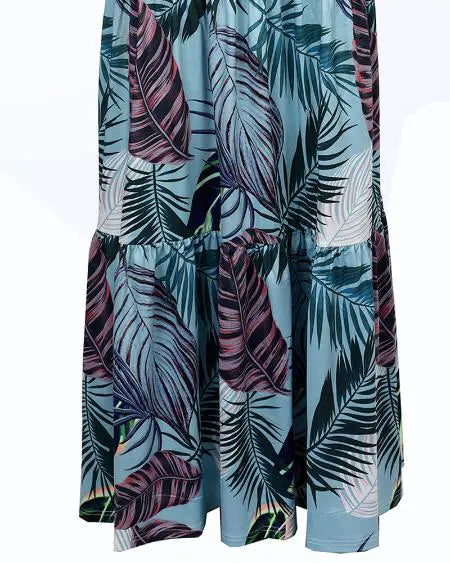 Cutout Cami Maxi Dress with Tropical Print and Ruffle Hem