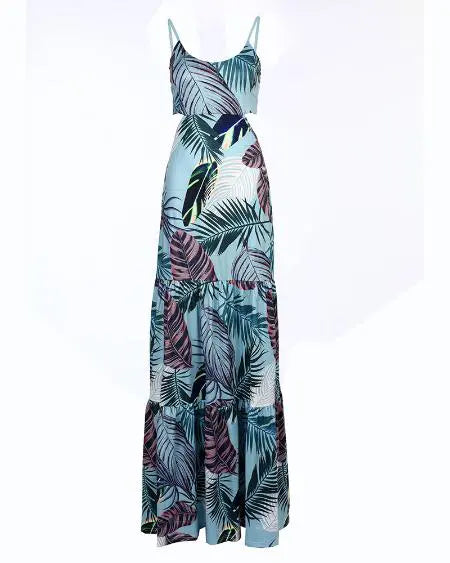 Cami maxi-jurk met uitsnijding, tropische print en ruches aan de zoom 