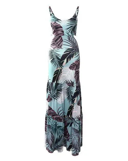 Cami maxi-jurk met uitsnijding, tropische print en ruches aan de zoom 