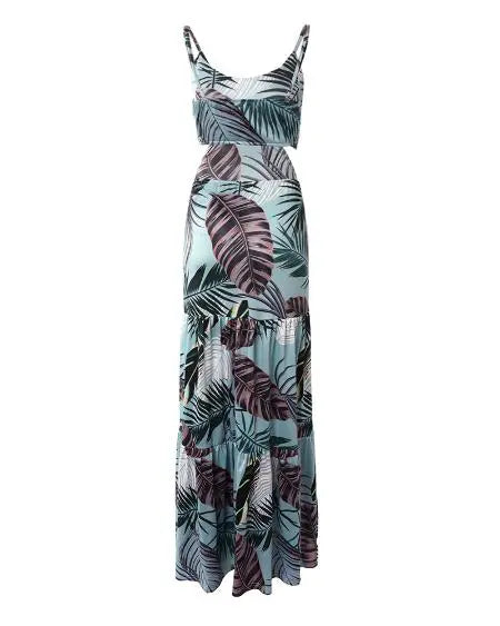 Cami maxi-jurk met uitsnijding, tropische print en ruches aan de zoom 