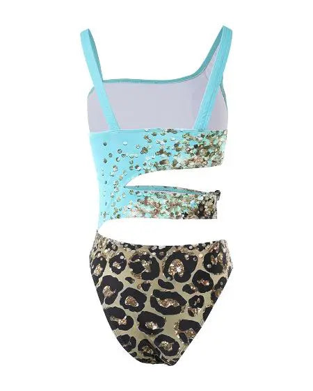 One-Piece Swimsuit with Leopard Print Contrast & Cutout