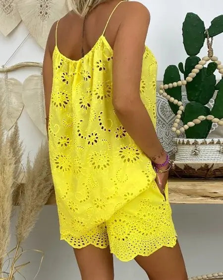 Tassel Top & Shorts Set with Eyelet Embroidery