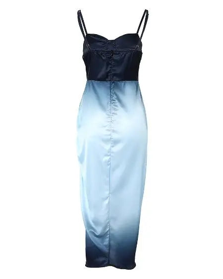 Satin Dress with Ombre Design Ruched Detail & High Split