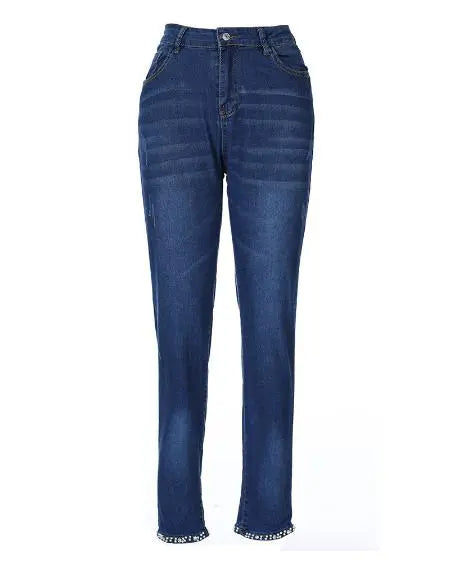 Jeans met spleten met kralen en strikontwerp 