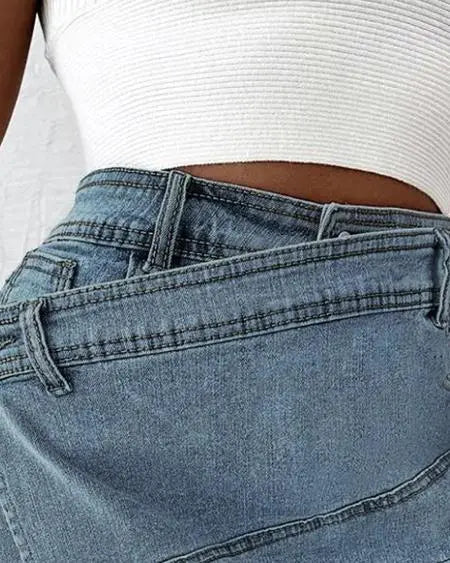 Asymmetrical Denim Wrap Skorts