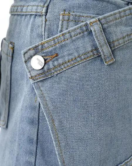 Asymmetrical Denim Wrap Skorts